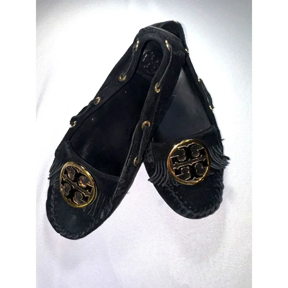 Tory Burch Black Alexandra Sued Leather Moccasins